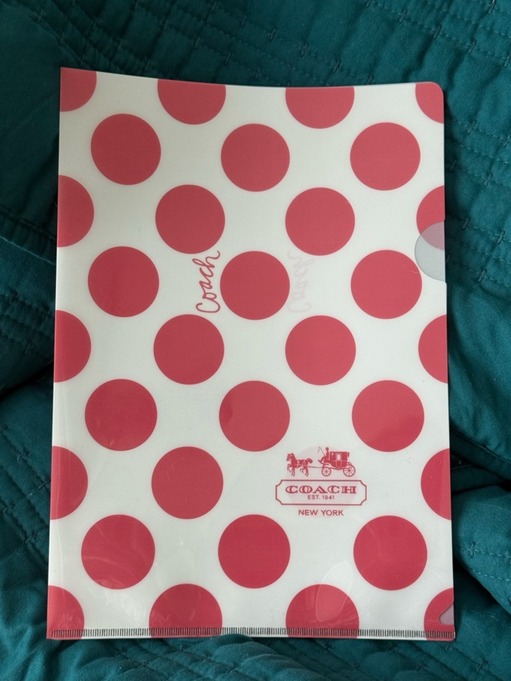 Coach White File Folder with Pink Polka Dots Like New